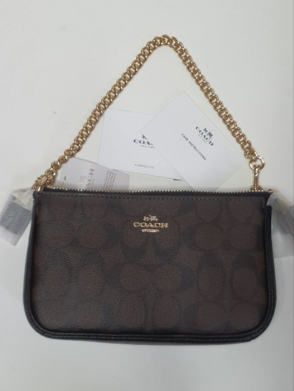 Coach Large Wristlet In Brown Signature with Gold Hardware NWT
